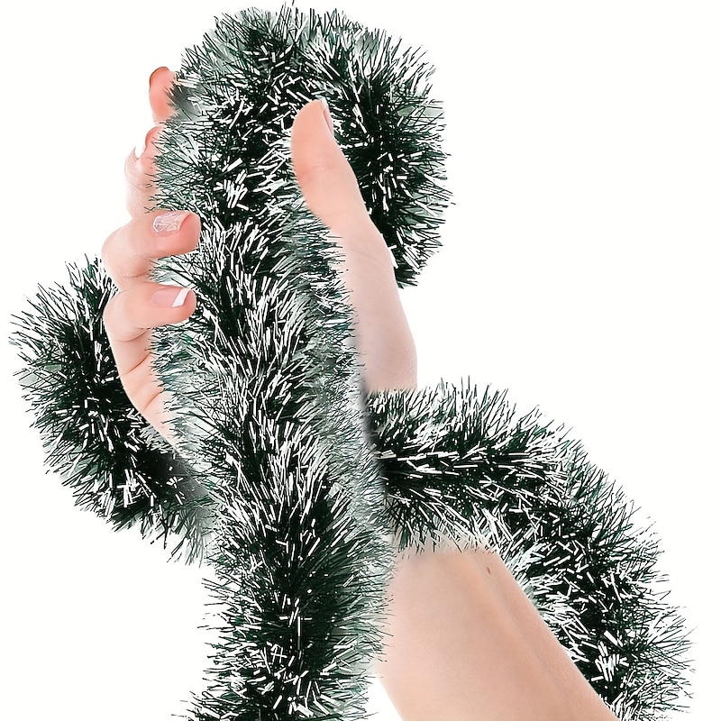 3pcs Christmas Tree Pine Green Wool Strips Snow White Metal Streamers Green Metal Garland Celebration Holiday Supplies2