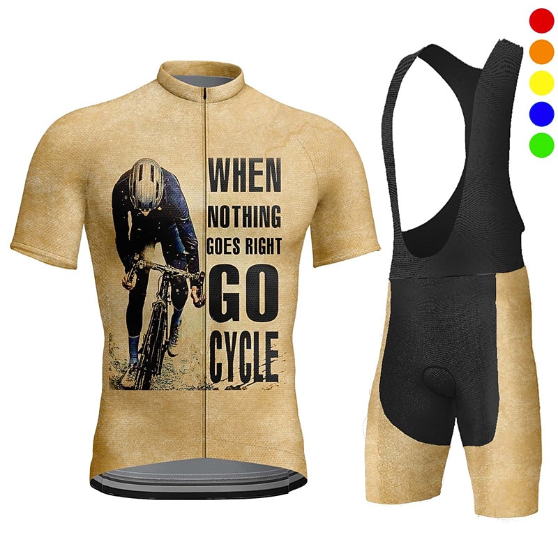 Men's Cycling Jersey with Bib Shorts Short Sleeve Mountain Bike MTB Road Bike Cycling Red Blue Brown Graphic Bike Clothing Suit 3D Pad Breathable Quick Dry Back Pocket Polyester Spandex Sports