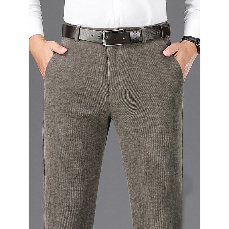 Men's Dress Pants Corduroy Pants Winter Pants Trousers Suit Pants Pocket Plain Comfort Breathable Outdoor Daily Going out Fashion Casual Black Khaki3
