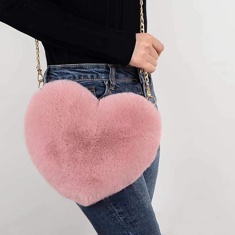 ladies handbags Women's Valentine Bag Heart Shaped Bag Crossbody Bag Mobile Phone Bag Faux Fur Party Valentine's Day Holiday Lightweight Black White Pink2