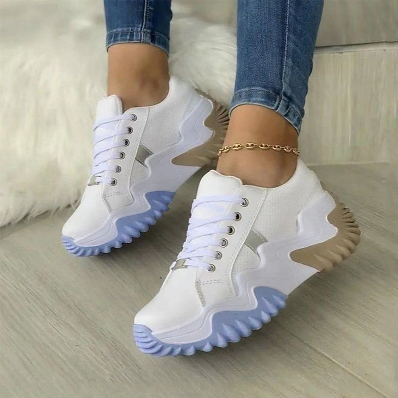 Women's Sneakers Plus Size Height Increasing Shoes Platform Sneakers Outdoor Office Work Solid Colored Lace-up Flat Heel Round Toe Sporty Casual Walking Synthetics Lace-up Black White Blue3
