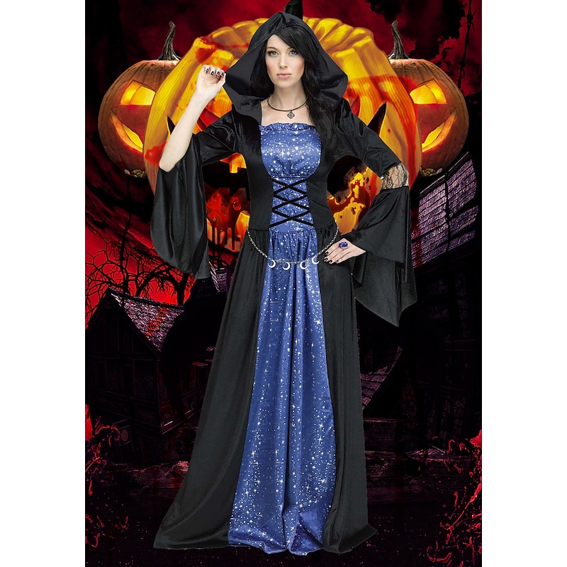 Couples Witch Couples' Costumes Women's Movie Cosplay Cosplay Halloween Wine Red Black Red Dress Halloween Carnival Masquerade for Walpurgis Night3