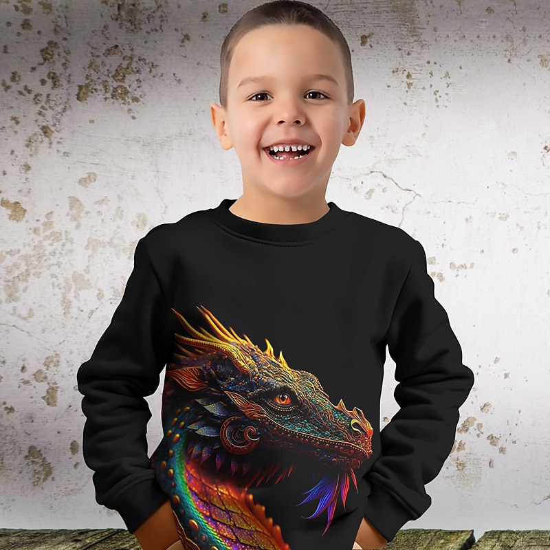 Boys 3D Graphic Animal Dinosaur Sweatshirt Long Sleeve 3D Print Summer Fall Fashion Streetwear Cool Kids 3-12 Years 4-12 Years Outdoor Casual Daily Regular Fit4