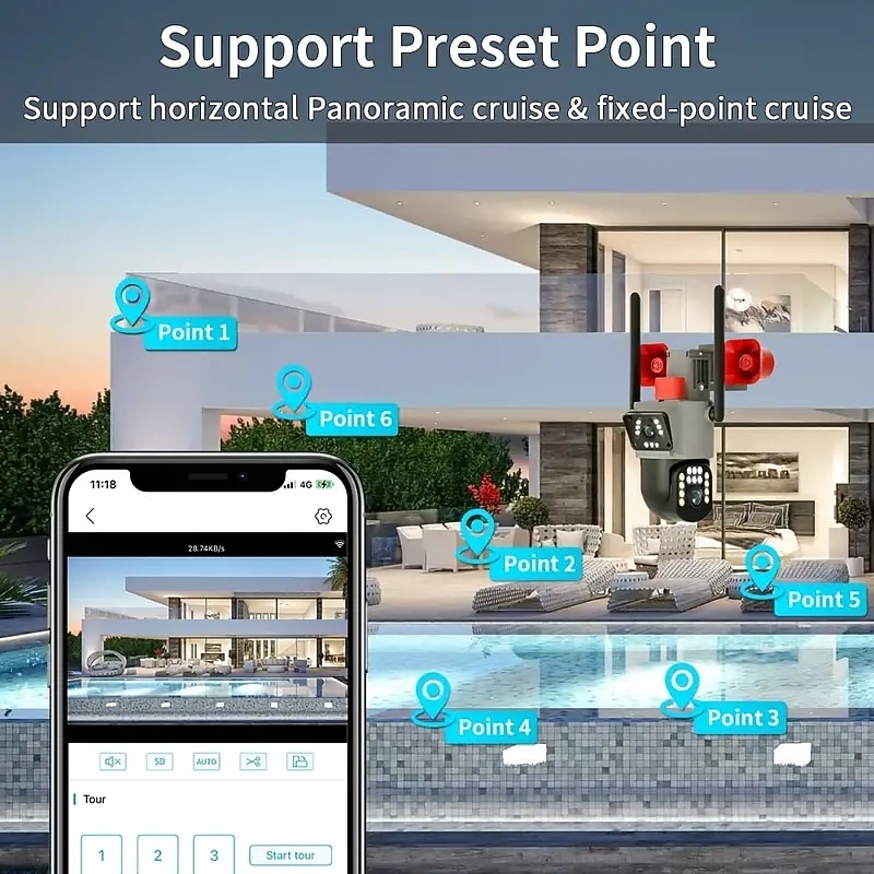 EVKVO 5MP Dual Lens Wireless Security Cameras 10X Digital Zoom Color Night Vision 2-way Audio PTZ Remote Control Auto Tracking Preset Points & Cruise Functions For Home Security2