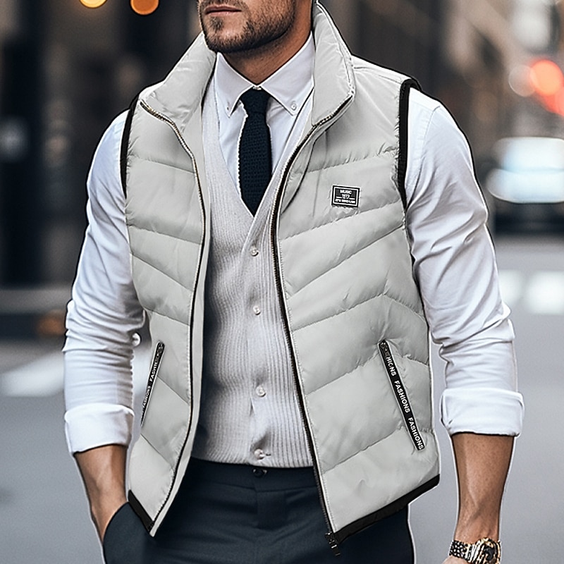 Men's Winter Coat Quilted Vest Pocket Office & Career Date Casual Daily Outdoor Casual Sports Winter Plain Black White Yellow Red Puffer Jacket3