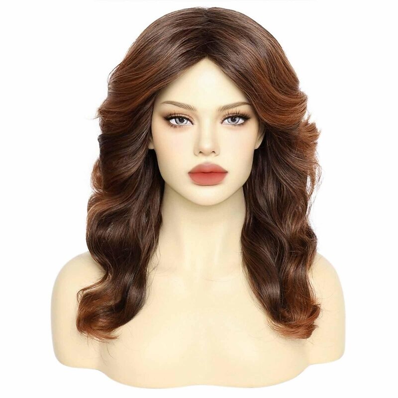 80s Vintage Wig For Women  Wig Cap Brown 70s Disco Wig for Women 80s Feathered Wigs with Long Curly Hair Synthetic Hair Wig Ladys Wigs for Costume Carnival Cosplay Parties Halloween Wigs2