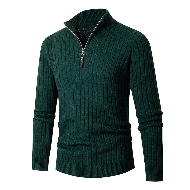 Men's Pullover Sweater Jumper Quarter Zip Pullover Sweater Jumper Ribbed Knit Regular Knit Plain Quarter Zip Modern Contemporary Work Daily Wear Clothing Apparel Fall & Winter Black White M L XL3
