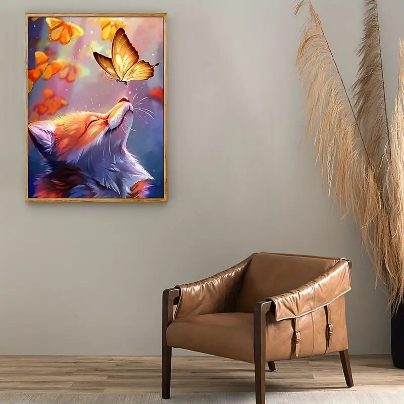 Animal Wall Art Canvas Fox Kisses Butterfly Prints and Posters Abstract Portrait Pictures Decorative Fabric Painting For Living Room Pictures No Frame2