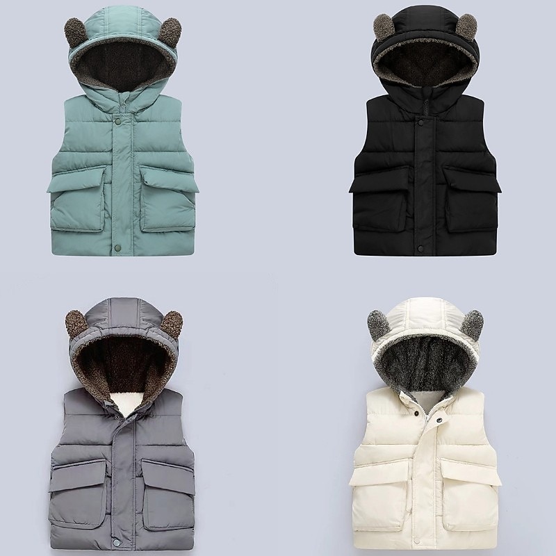 Toddler Boys' Puffer Jacket Outerwear Solid Color Sleeveless Coat Outdoor Cool Adorable Daily Black Green Beige Fall Winter 3-7 Years
