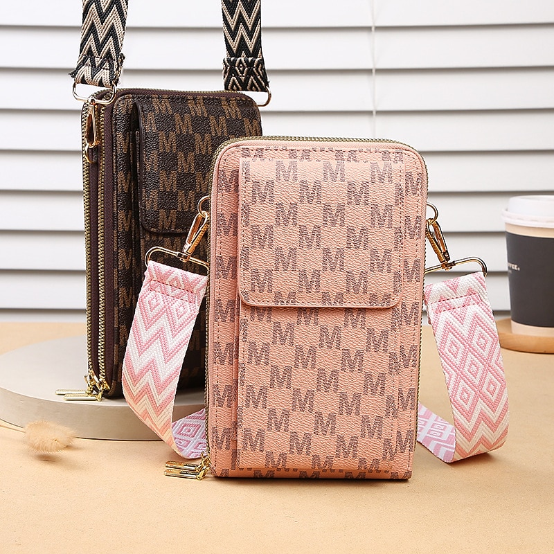 Women's Korean version of mobile phone bag with large capacity wide shoulder strap crossbody bag fashionable zipper sturdy zero wallet mobile phone bag