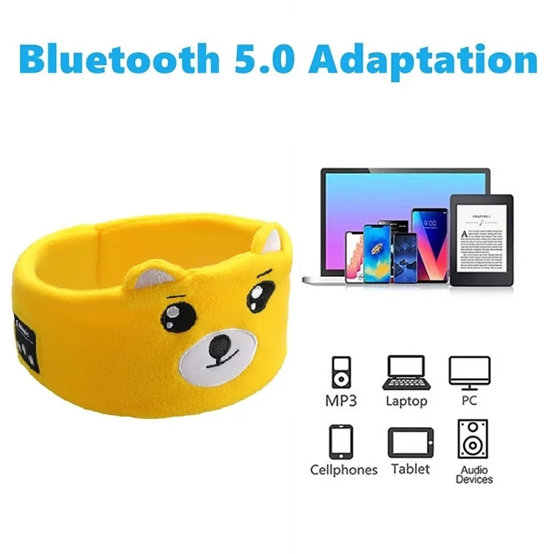 Soft Elastic Comfortable Wireless Music Earphones Animal Sleeping Headphones Eye Mask Bluetooth V5.0 Headphones Headband