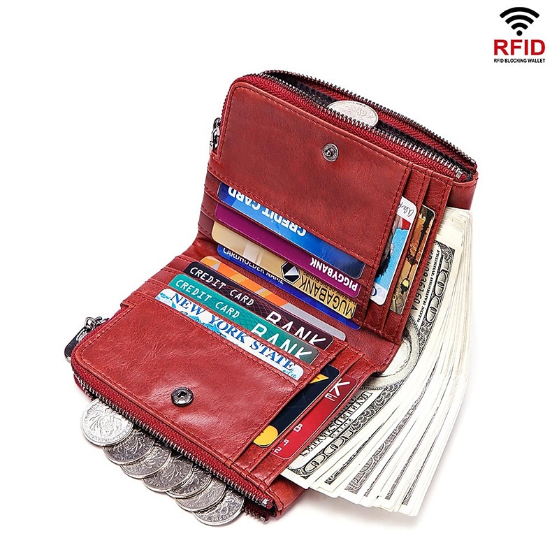 Anti-theft Brush RFID Leather Men's Wallet Multi-function Double zipper Vertical Wallet Top layer leather fashion casual change bag2