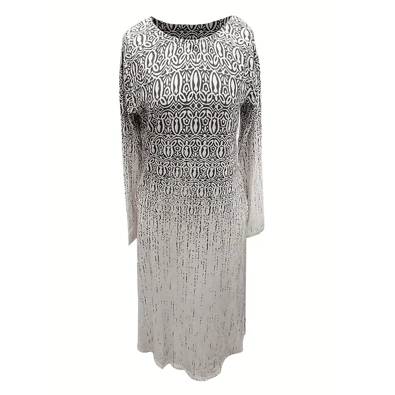 Women's Maxi Dress Ethnic Dress Print Dress Spring Dress Vintage Ethnic Tribal Outdoor Vacation Daily Regular Fit Floral Tribal Long Sleeve Crew Neck White Yellow Wine Blue Summer Spring Fall2