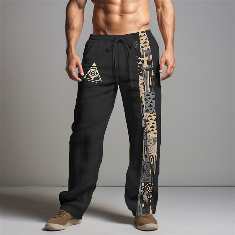 Tribal Vintage Men's 3D Print Pants Trousers Outdoor Street Going out Polyester Black Navy Blue Green S M L Mid Waist Elasticity Pants4