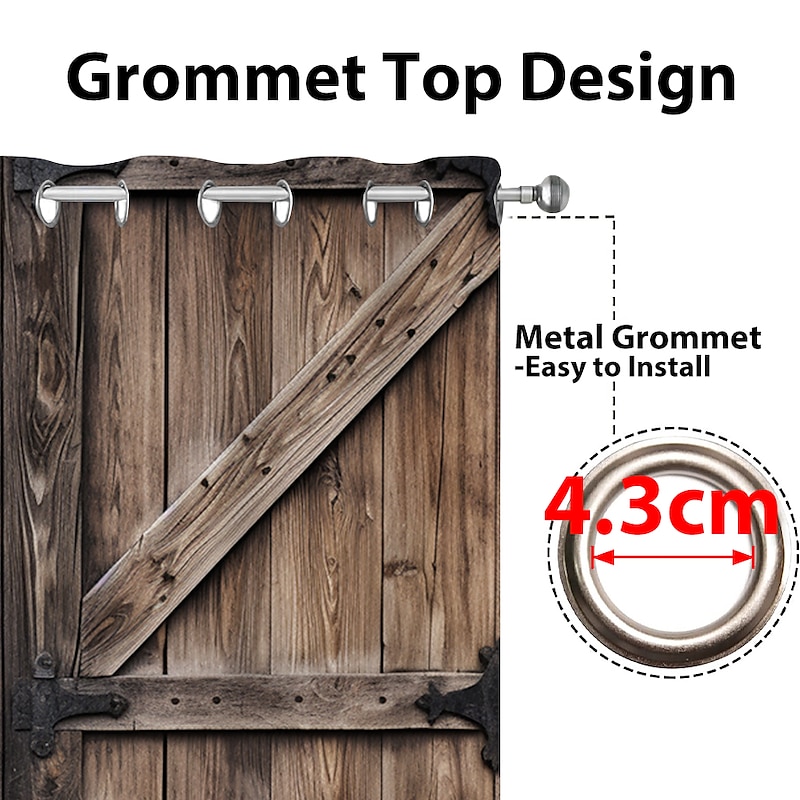 Farmhouse Curtain 2 Panels，Barn Wood Door Curtain Drapes For Living Room Bedroom,Grommet/Eyelet Curtain for Kitchen Door Window Treatments Room Darkening2