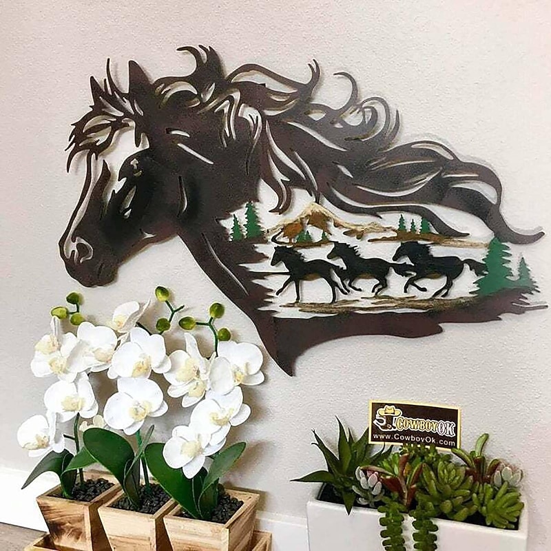 1pc Horse Metal Wall Art Outdoor Decor Rust Proof Wall Sculpture Ideal For Garden, Home, Farmhouse, Patio And Bedroom