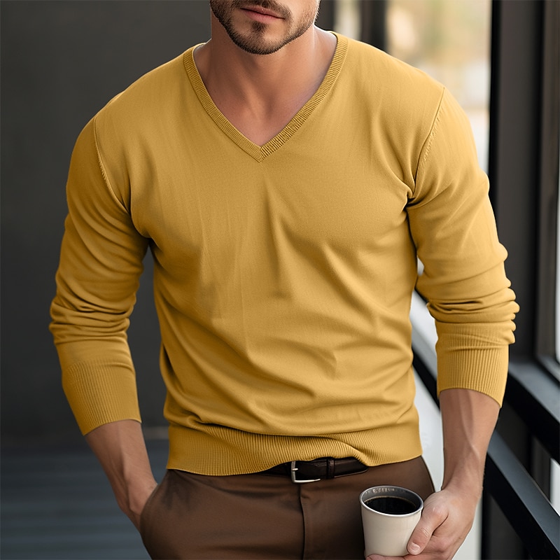 Men's Christmas Sweaters Dress Sweater Wool Sweater Pullover Sweater Jumper Jumper Ribbed Knit Regular Tops Knitted Slim Fit Plain V Neck Modern Contemporary Xmas Work Clothing Apparel Winter Black4