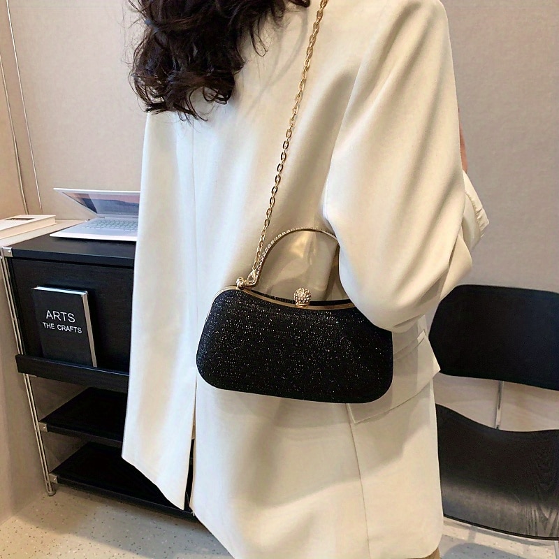 Women's Clutch Evening Bag Wristlet Clutch Bags PU Leather Party Bridal Shower Holiday Rhinestone Chain Large Capacity Waterproof Lightweight Solid Color Silver Black Gold4