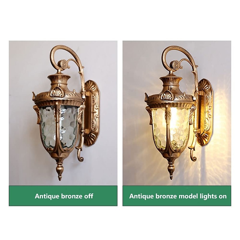 LED Wall Sconce Lighting Fixture E27 Antique Wall Sconce Lantern External Waterproof Rustproof Aluminum Glass Lantern Wall Lamp Lantern Courtyard Garden Balcony Villa Decorative Lights 110-240V4