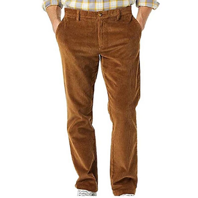 Men's Dress Pants Corduroy Pants Winter Pants Trousers Suit Pants Pocket Plain Comfort Breathable Outdoor Daily Going out Fashion Casual Dark Brown Black3