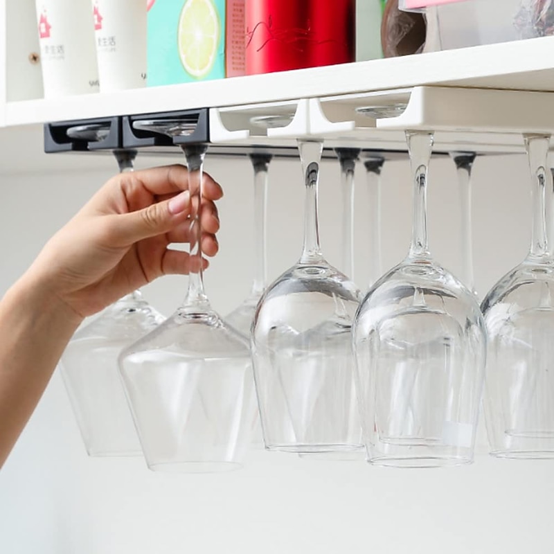 Riipoo Wine Glass Rack Hanger Under Cabinet, Wine Glass Holder Under Shelf, Stemware Rack Black for Cabinet, 2-Pack2