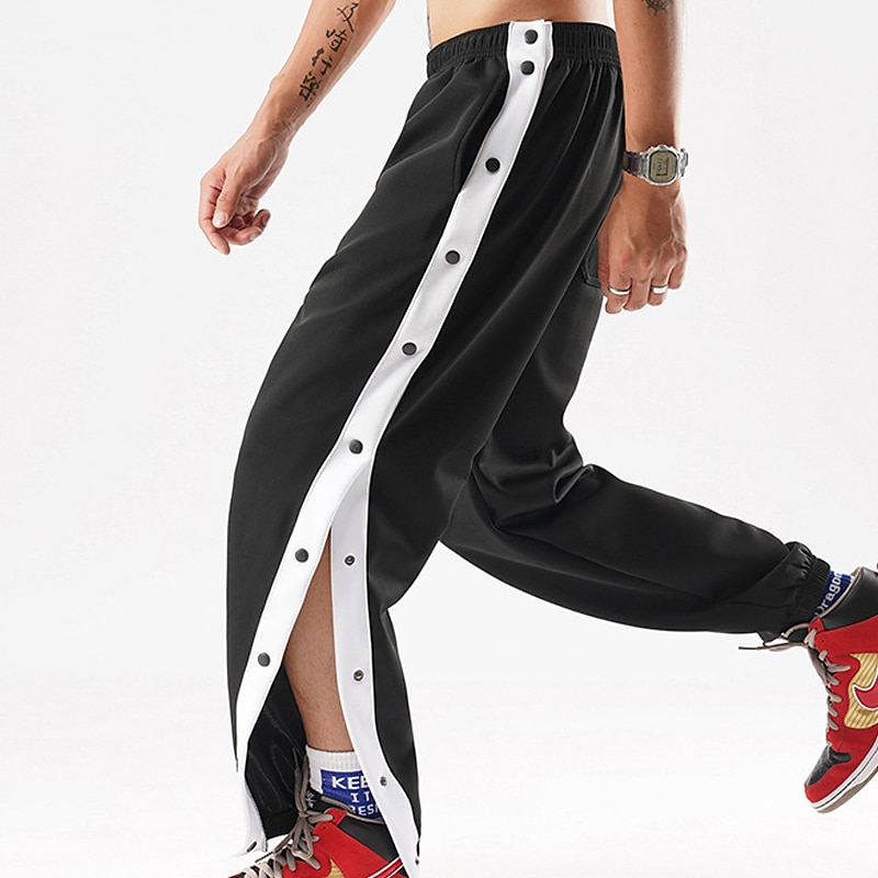 Men's Tear Away Pants Trousers Straight Leg Sweatpants Pocket Elastic Waist Side Button Plain Comfort Breathable Outdoor Daily Going out Fashion Casual Black4