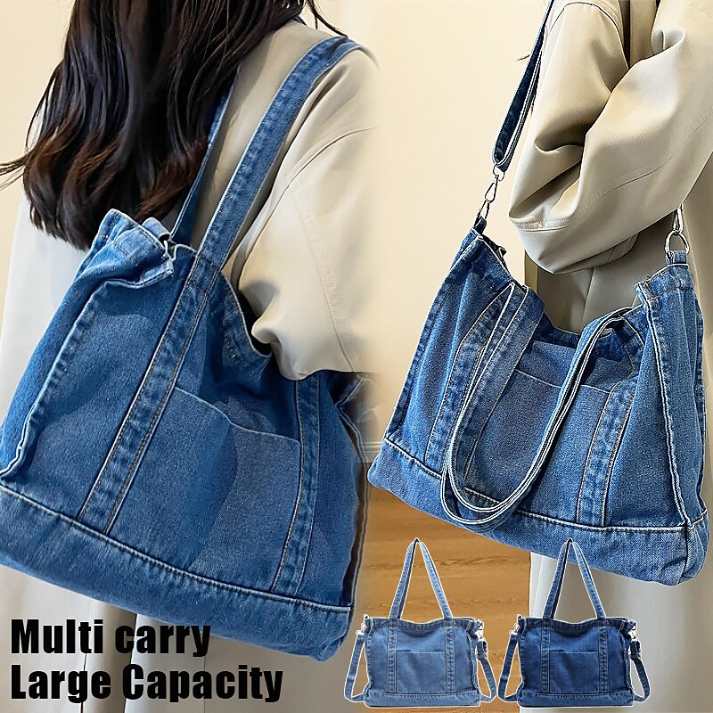 Denim Shoulder Bag for Women – Large Capacity, Multi-Carry Design, Casual Everyday Tote