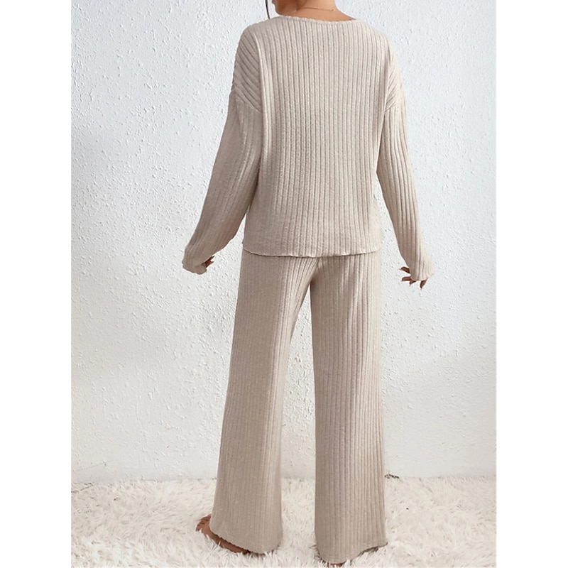 Women's Loungewear Sets Pure Color Casual Comfort Soft Home Daily Vacation Knit Breathable V Wire Long Sleeve Sweater Pant Fall Winter Home Outfits4