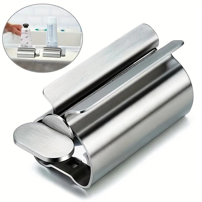 Stainless Steel Toothpaste Squeezer & Toothbrush Holder