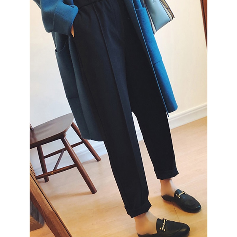 Women's Dress Pants Fleece Pants Straight Fashion Streetwear Full Length Medium Waist Solid Color Pocket Comfort Breathability Soft Micro-elastic Vacation Street Daily Black White Khaki Fall Winter2