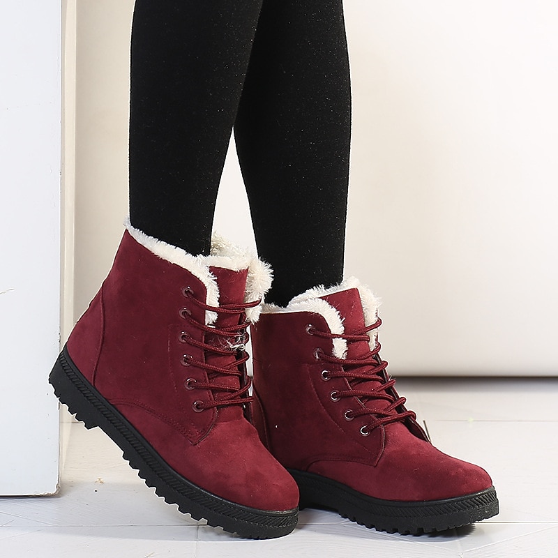 Women's Lace-Up Ankle Winter Boots with Faux Fur Lining and Non-Slip Sole, Warm Suede Snow Boots for Outdoor Cold Weather2