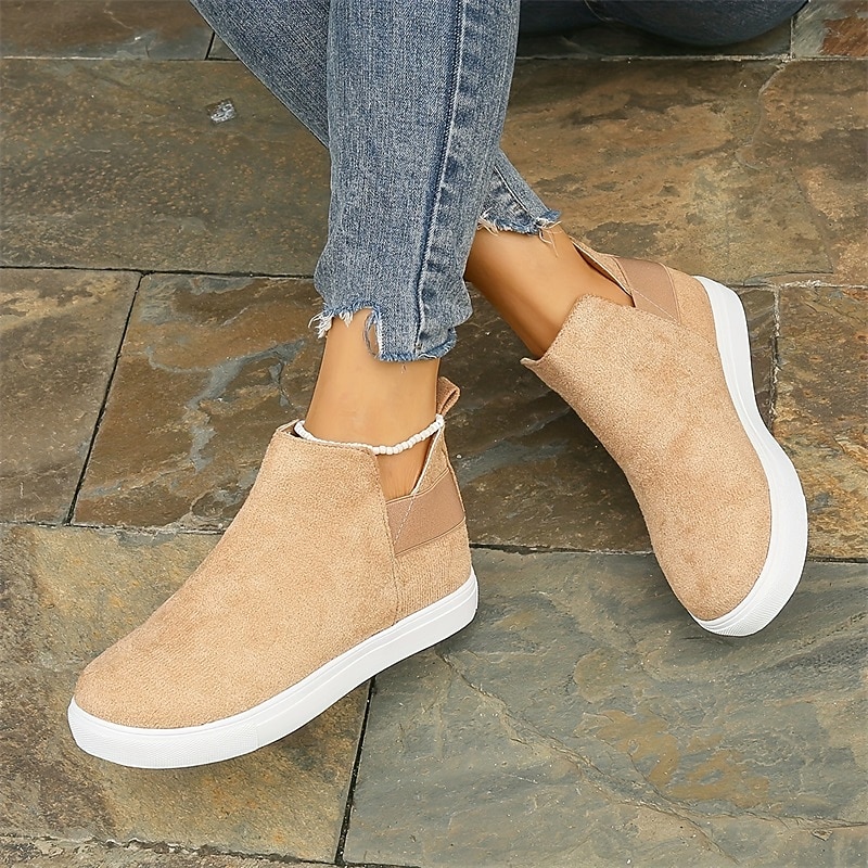 Women's Tan Suede Slip-On Sneakers with Elastic Side Panels – Casual Comfortable Shoes for Everyday Wear2