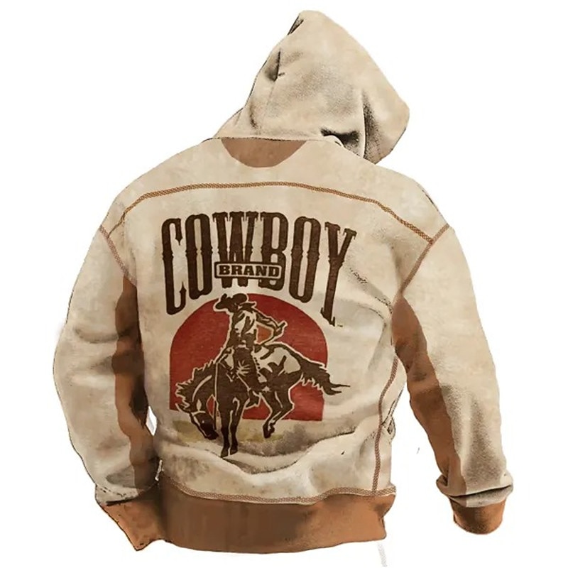 Men's Graphic Cowboy Hoodie Hoodies Sweatshirt Daily Basic Long Sleeve Hooded Vacation Sports Outdoor Holiday Blue Green Print Front Pocket Spring &  Fall Designer