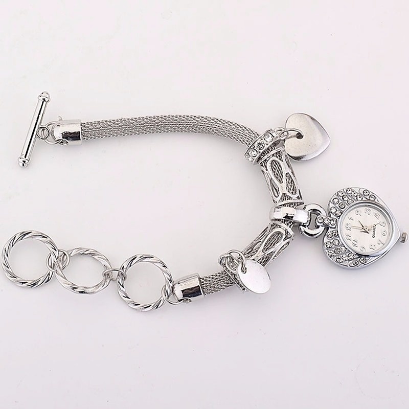 Gold Silver Fashion Women Bracelet Watches Ladies Girls Women's Wristwatch Love Heart Round Quartz Watch3