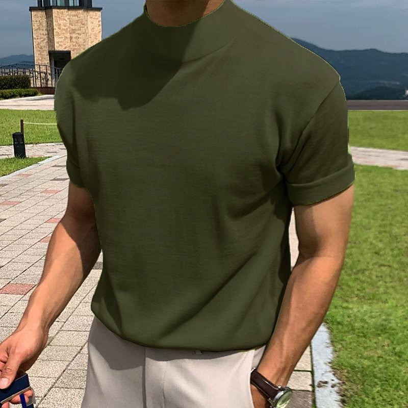 Men's T Shirt Tee Top Short Sleeves Turtleneck Summer Plain Fashion Designer Basic Knitting Vacation Street Going out Black White Brown Top Tee for Men4