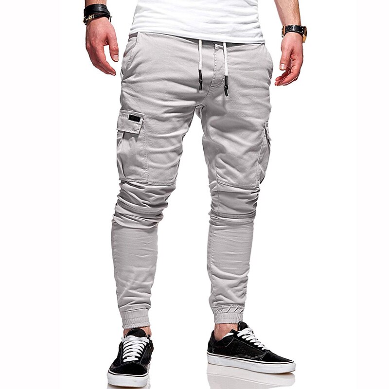 Men's Cargo Pants Cargo Trousers Joggers Trousers Patchwork Zipper Pocket Solid Color Comfort Breathable Casual Daily Streetwear Sports Fashion Black White Micro-elastic2