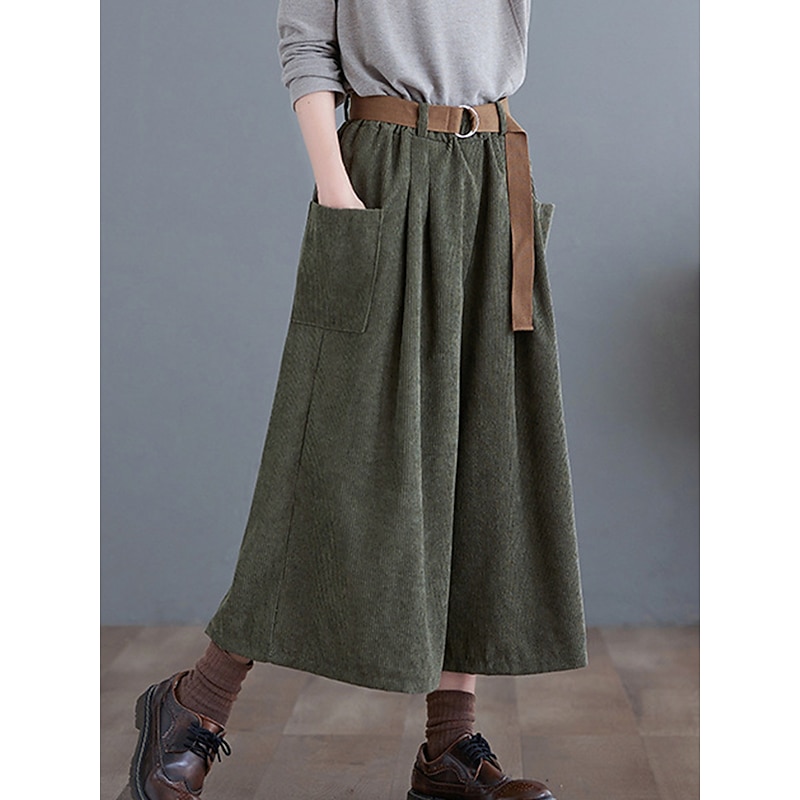 Women's Wide Leg Capri Pants Fashion Streetwear Simple Calf-Length High Waist Solid Color Pocket Elastic Waist High Cut Comfort Breathability Soft Micro-elastic Vacation Street Daily Green khaki4