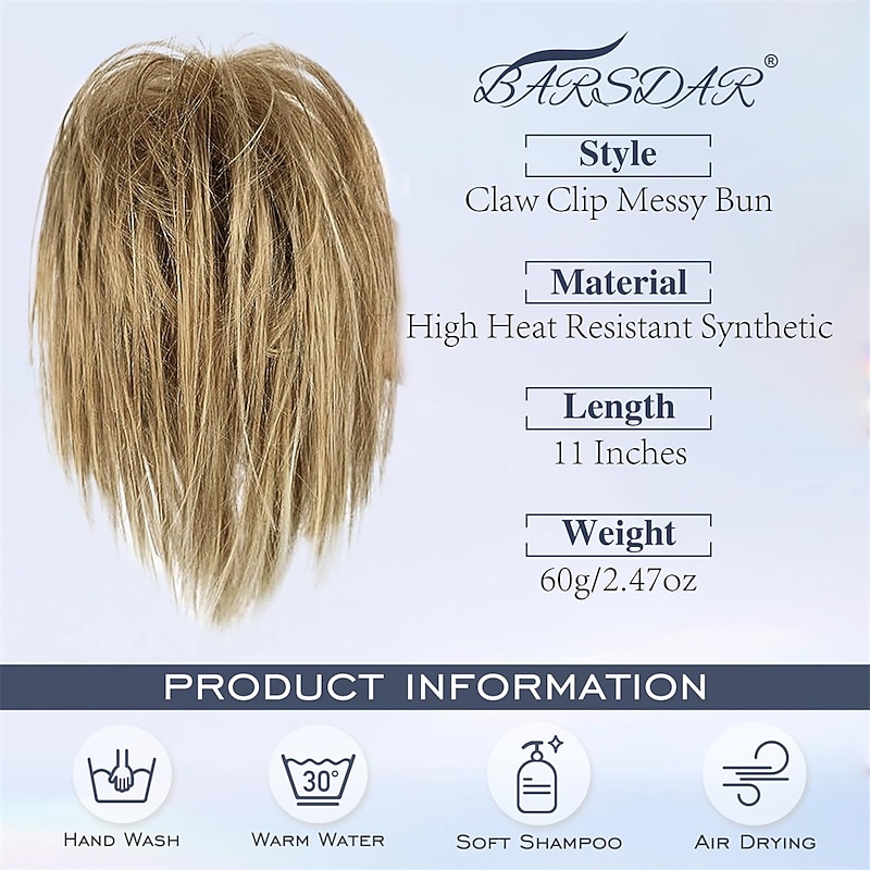 Claw Clip Messy Bun Hair Piece Short Straight Hair Ponytail Bun Extensions Blonde Hair Bun Synthetic Claw Clip on Hairpieces Fake Hair Bun Extensions for Women Girls-Blonde3