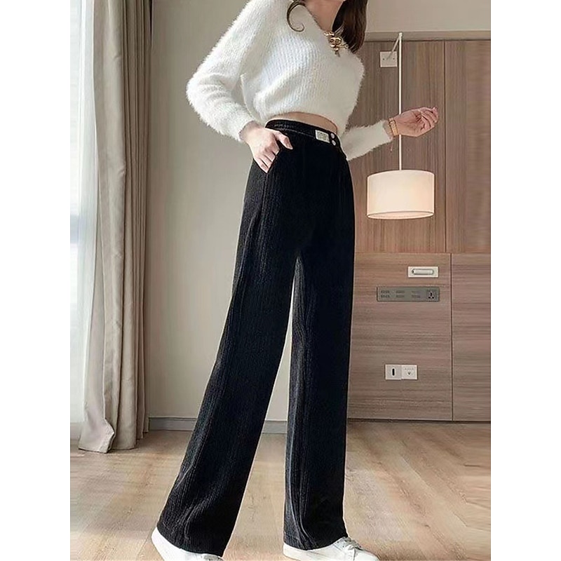 Women's Fleece Pants Wide Leg Pants Trousers Fashion Streetwear Casual Full Length High Waist Solid Color Pocket Elastic Waist Baggy Thermal Warm Soft Comfortable Micro-elastic Outdoor Street Daily4