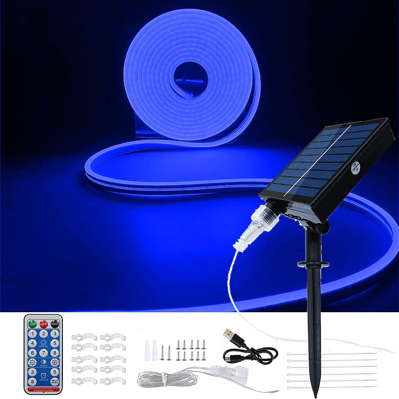 Halloween Christmas Neon Light with Solar LED Light with SMD2835 Remote Control 8-mode Color Changing USB Charging 1000mAh IP67 Waterproof Outdoor Decoration Automatic Timing4