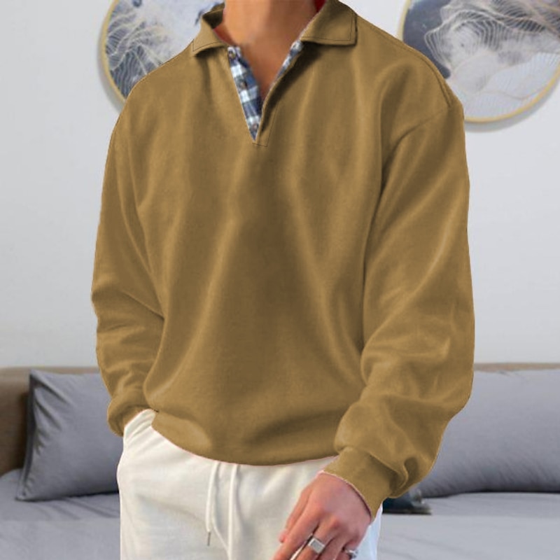 Men's Sweatshirt Pullover Black White Pink Red Royal Blue Polo Collar Solid Color Sports & Outdoor Streetwear Casual Big and Tall Essential Spring Fall Clothing Apparel Hoodies Sweatshirts  Long3