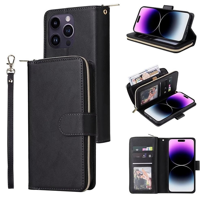 Phone Case For iPhone 17 Pro Max 17 Air 16 15 14 Pro Max Plus 13 12 11 Pro Max Mini Wallet Case with Stand Holder Magnetic Zipper Retro TPU PU Leather - Main Image