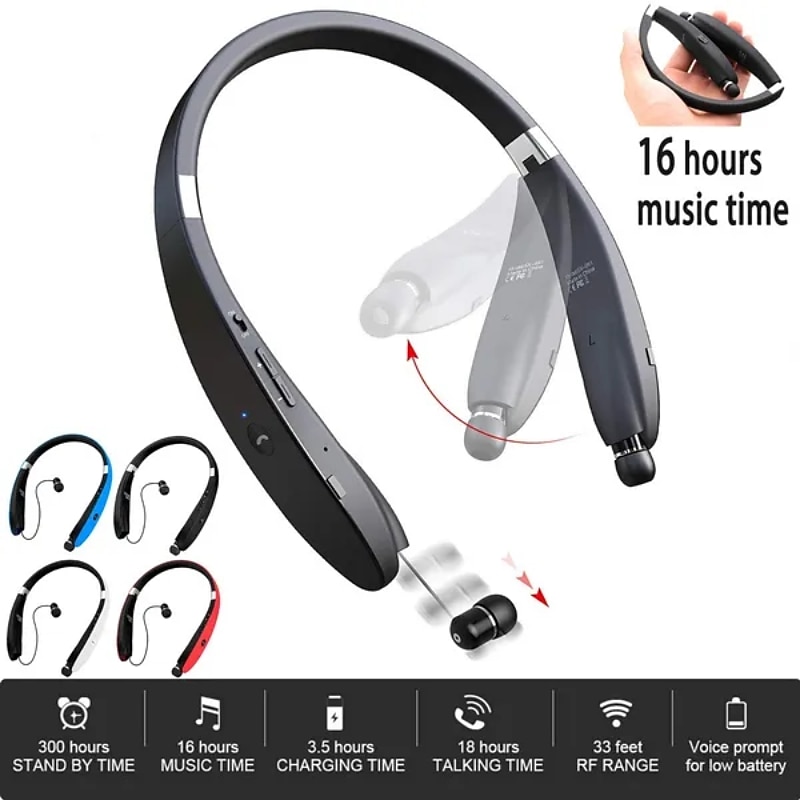 Foldable Bluetooth Headset Lightweight Retractable Bluetooth Headphones for Sports&Exercise Noise Cancelling Stereo Neckband Wireless Headset