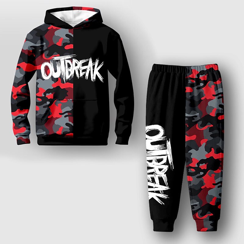 Boys 3D Camo Letter Hoodie & Sweatpants Set Set Long Sleeve 3D Printing Fall Winter Active Fashion Cool Kids 3-12 Years Outdoor Vacation Street Regular Fit2