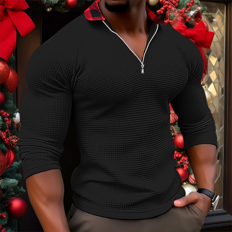 Men's Waffle Tee T Shirt Waffle Henley Shirt Tee Top Long Sleeve V Neck Lapel Spring &  Fall Plain Fashion Designer Basic Print Vacation Street Going out Black White Red Top Tee for Men3