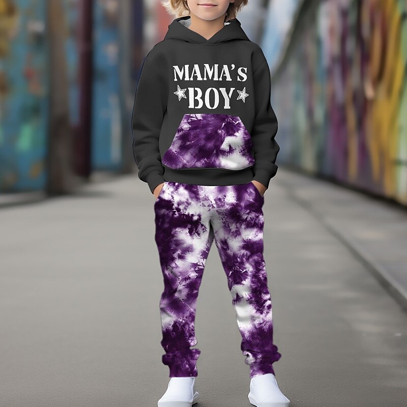 Boys 3D Graphic Tie Dye Hoodie & Sweatpants Set Hoodie Set Clothing Set Long Sleeve Spring Fall Sports Fashion Cool Kids 3-12 Years Outdoor Vacation Street Regular Fit3