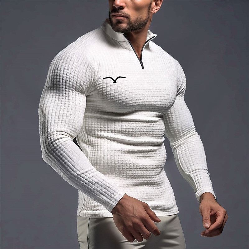 Men's Eagle Waffle Polo Shirts Zip Polo Golf Polos Shirts Long Sleeve Polo Shirts Zip Vintage Outdoor Casual Daily Streetwear 3D Print Fall & Winter Black White Wine2