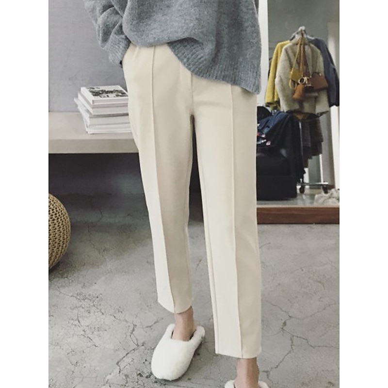 Women's Dress Pants Fleece Pants Straight Fashion Streetwear Full Length Medium Waist Solid Color Pocket Comfort Breathability Soft Micro-elastic Vacation Street Daily Black White Khaki Fall Winter4