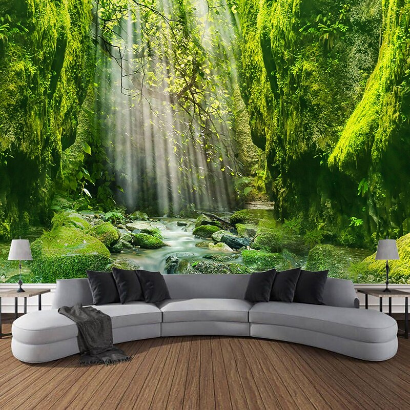 Forest Landscape Waterfall Hanging Tapestry Wall Art Large Tapestry Mural Decor Photograph Backdrop Blanket Curtain Home Bedroom Living Room Decoration4