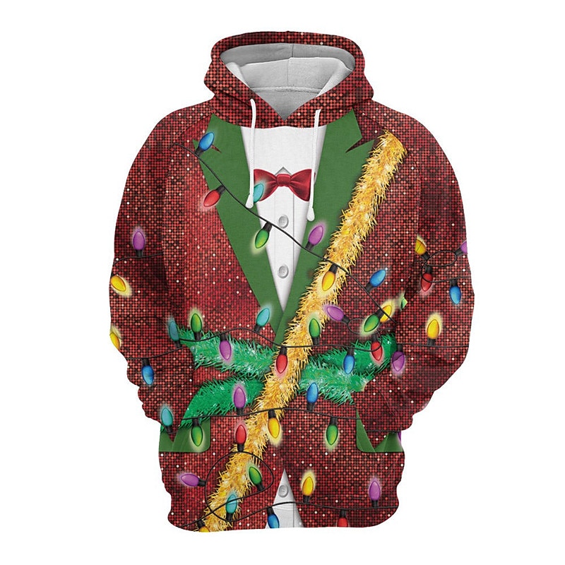 Christmas Men's Christmas Costume 3D Hoodies Graphic Prints Lanterns Daily Classic Casual 3D Pullover Holiday Lights Tuxedo Red Cotton2